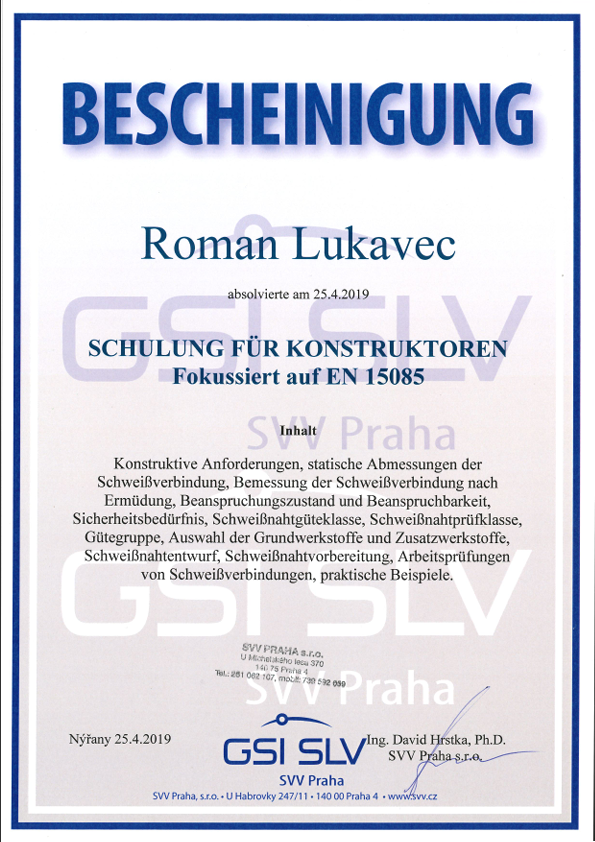 Certifikace EN 15085